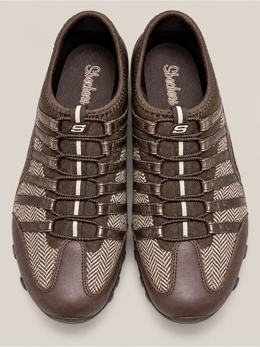 Skechers Women’s Dark Brown Slip-On Athletic Sneakers with Cream Accents